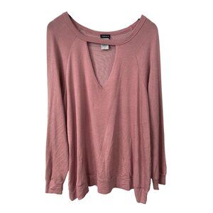 Torrid Top Size 2X Long Sleeve Pullover Cutout V Neck Pink Rayon Blend Essential